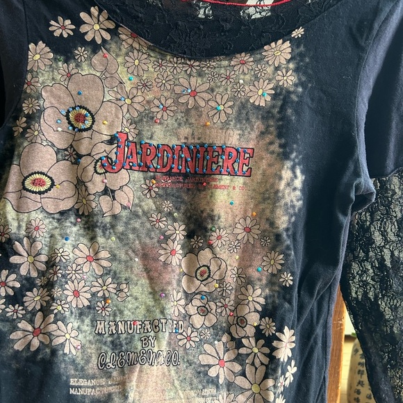 Elemente Clemente Black Y2K Embellished Floral Long Sleeve Tee Size Small - Picture 3 of 15